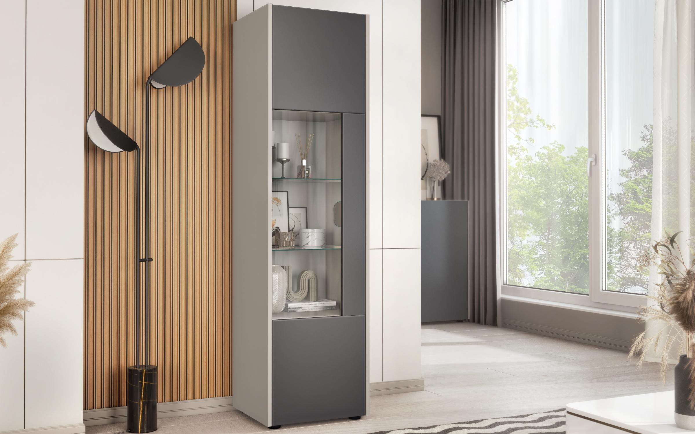 Секција витрина Пиер L + МДФ, песочен мат + графит  1